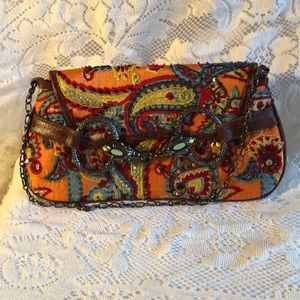 Beaded orange and paisley clutch or shoulder bag
